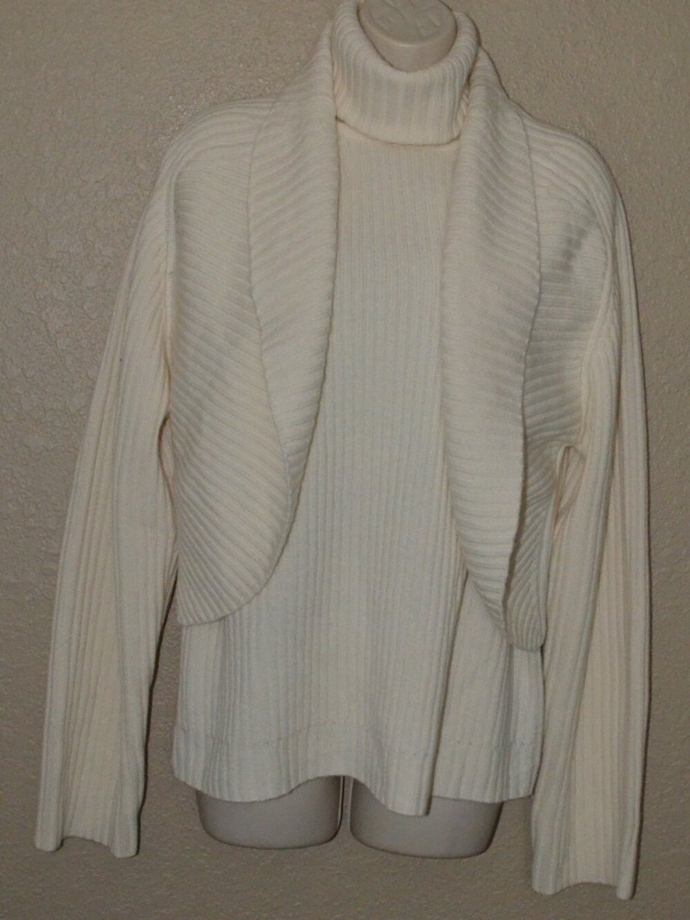 NWOT Sz S Barbara Bui Ivory Two Piece Ribbed Sleeveless Turtleneck Cardigan Set